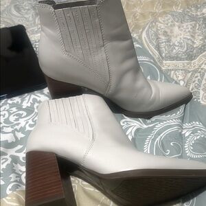 Marc Fisher Brown and White Ankle Booties with Western Flair